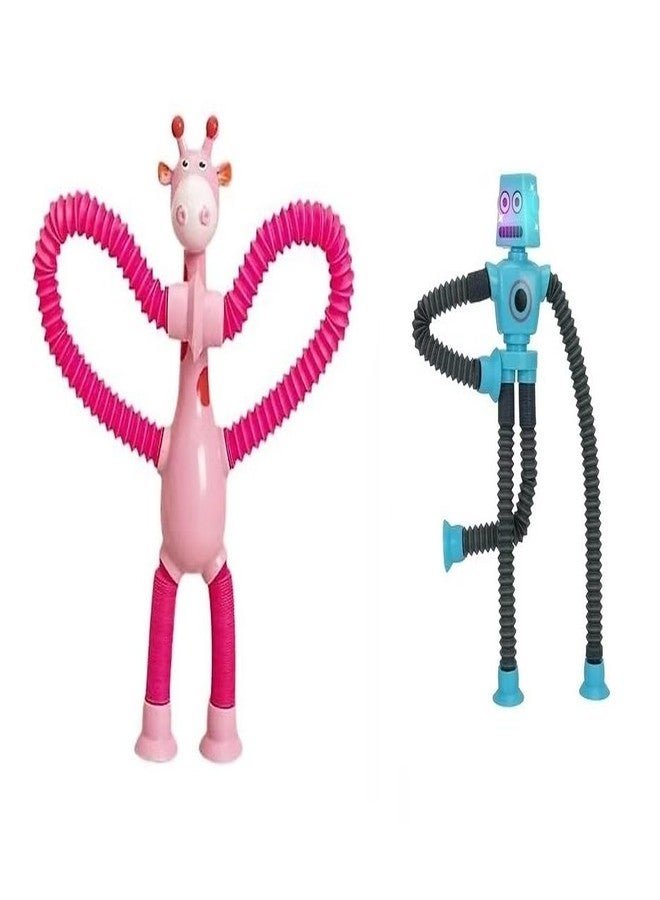 Quasar It's New Bendable Telescopic Giraffe with Space Robot Men Shape Changing Tubes Sensory Toys Strees Relif Toy for Children Toddler - Multicolor (1+1) - Image 1